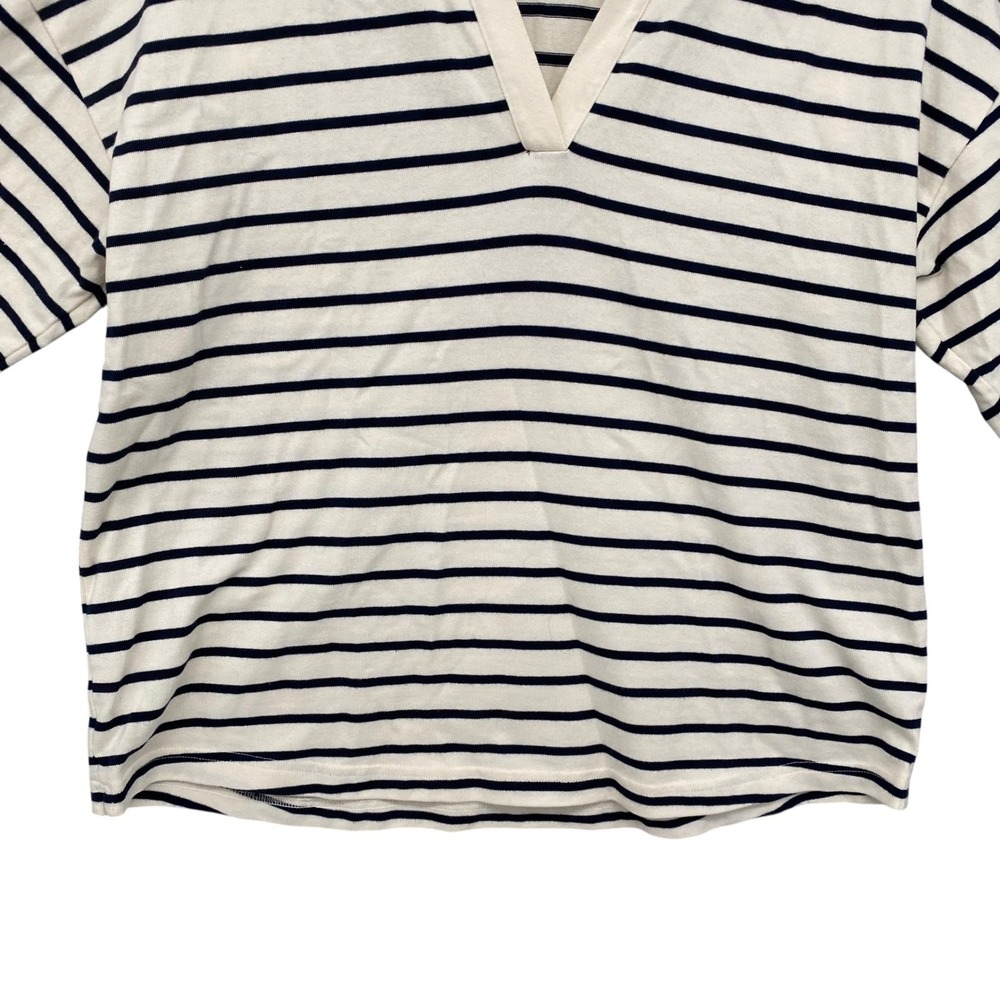 L.L. Bean Striped Polo Shirt V-Neck 3/4 Sleeve Women's XL REG Cream Navy - Picture 5 of 9